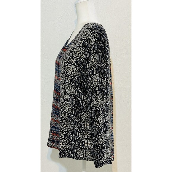 Anthropologie Tolani Women Size S Silk Geometric Tunic Blouse Boho Patchwork - Picture 4 of 10